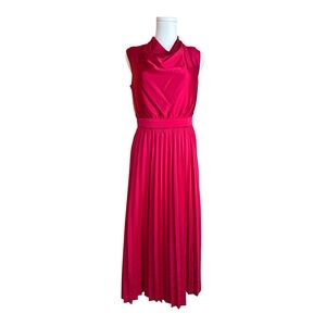 MDC4 Red satin cowl neck maxi dress with pleated skirt size small